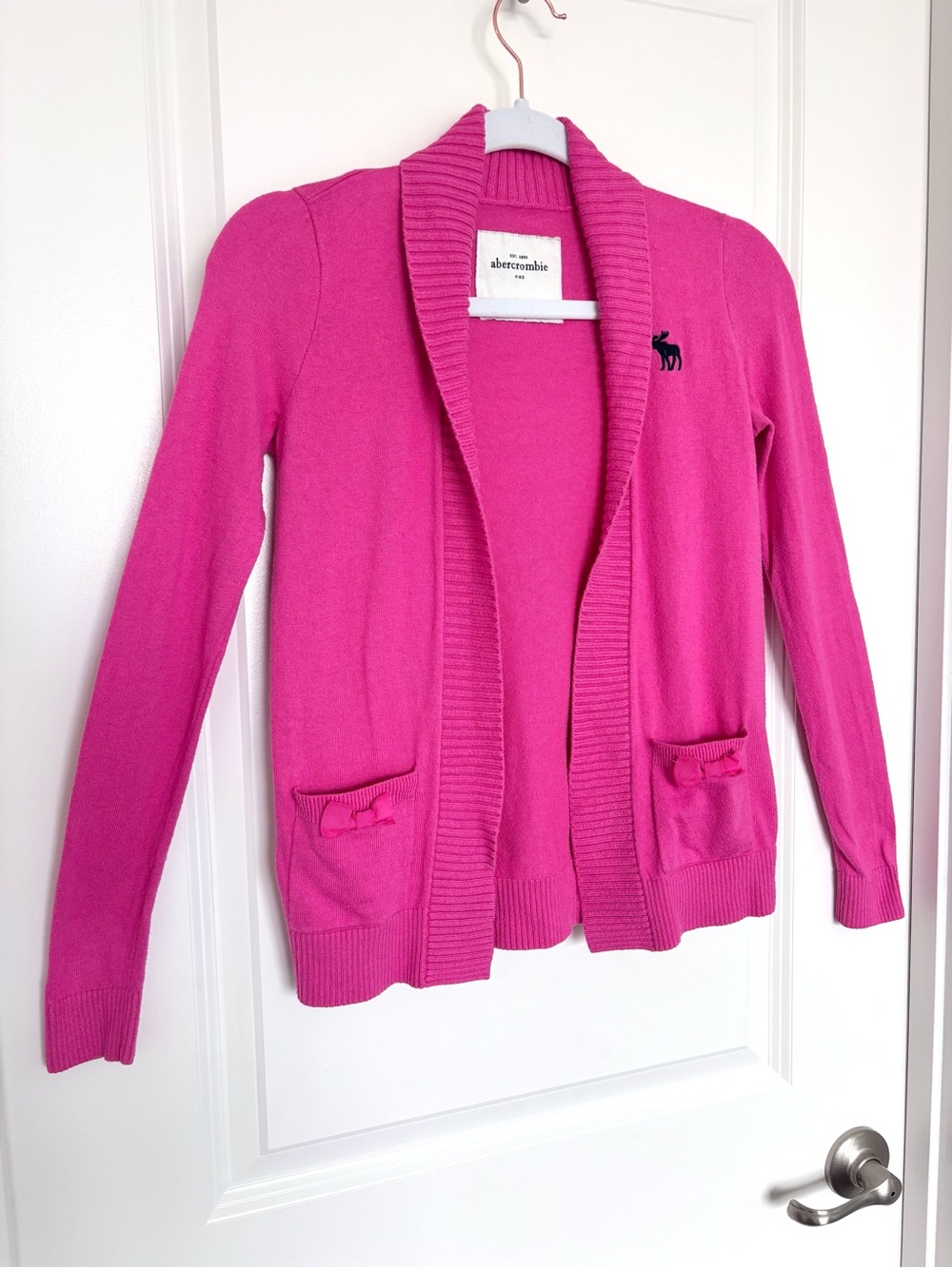 Y2K Abercrombie Pink Bow Pocket Cardigan Preppy Coquette Sweater kids L Adult XS
